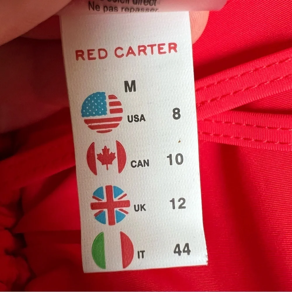 Red Carter Embroidered Bikini Top Size M (8) Strappy Removable Pads Convertible